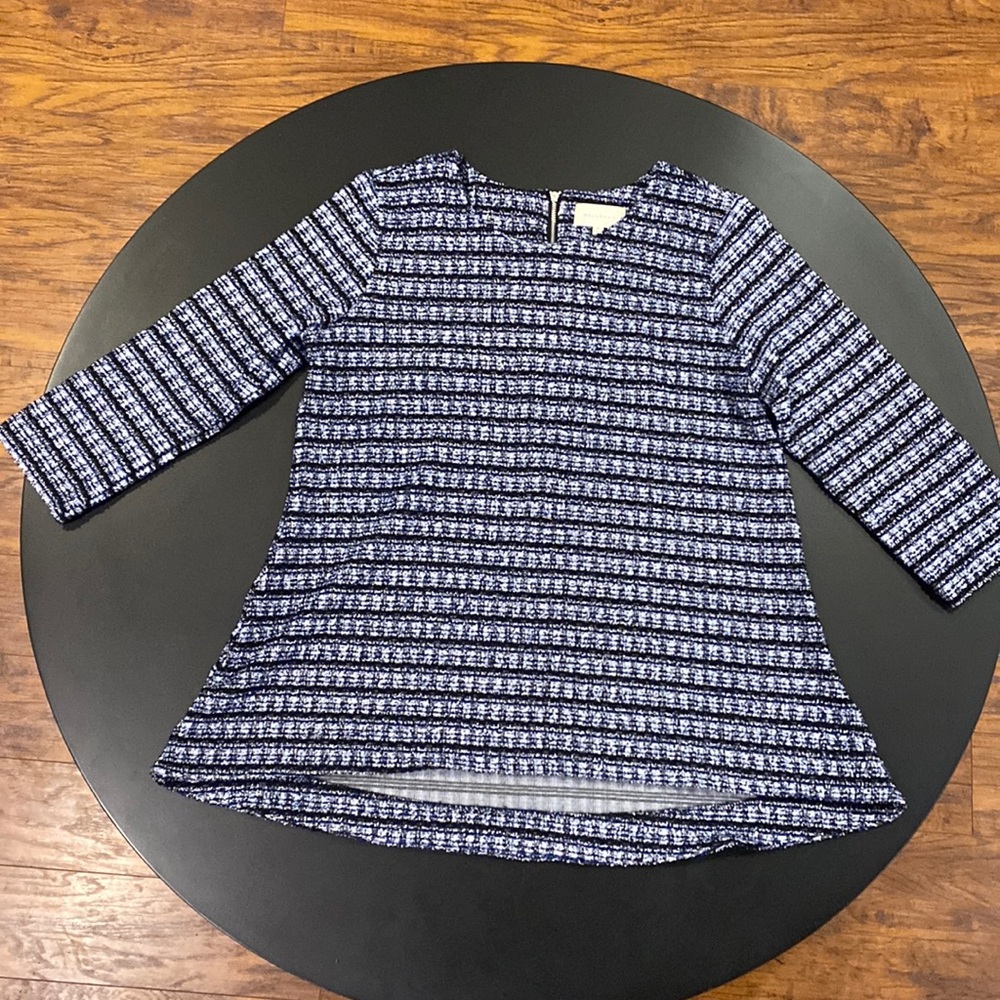 Melloday blue/black/white blouse. 3/4 sleeves. Size: medium